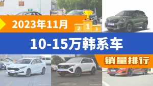 2023年11月10-15万韩系车销量排行榜，赛图斯屈居第三，起亚K3成最大黑马