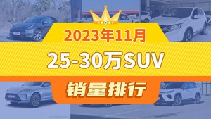 2023年11月25-30万SUV销量排行榜，RAV4荣放位居第二，第一名你绝对想不到