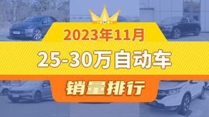 2023年11月25-30万自动车销量排行榜，Model Y夺得冠军，第二名差距也太大了 