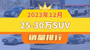 2023年12月25-30万SUV销量排行榜，RAV4荣放屈居第三，问界M7成最大黑马