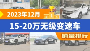 2023年12月15-20万无级变速车销量排行榜，本田CR-V屈居第三，RAV4荣放成最大黑马