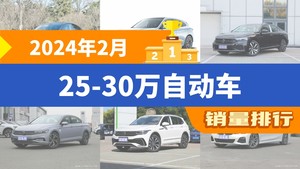 2024年2月25-30万自动车销量排行榜，Model Y以22537辆夺冠，Model 3升至第7名 