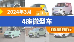 2024年3月4座微型车销量排行榜，宏光MINI EV以16046辆夺冠，凌宝BOX升至第7名 