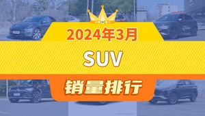 2024年3月SUV销量排行榜，Model Y以47917辆夺冠，元PLUS升至第3名 