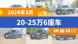 2024年3月20-25万6座车销量排行榜，别克GL8位居第二，第一名你绝对想不到