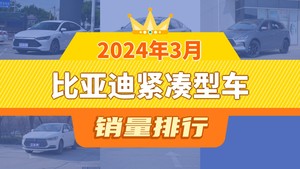 2024年3月比亚迪紧凑型车销量排行榜，秦PLUS以19378辆夺冠，比亚迪e3升至第5名 