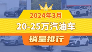 2024年3月20-25万汽油车销量排行榜，RAV4荣放屈居第三，本田CR-V成最大黑马
