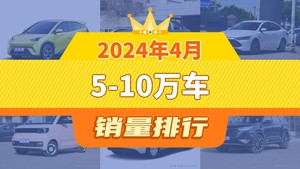 2024年4月5-10万车销量排行榜，海鸥以28797辆夺冠，帝豪升至第7名 