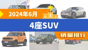 2024年6月4座SUV销量排行榜，北京BJ40以3749辆夺冠