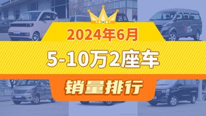 2024年6月5-10万2座车销量排行榜，宏光MINI EV以10187辆夺冠