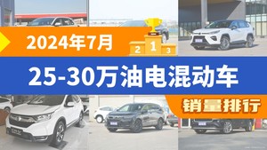 2024年7月25-30万油电混动车销量排行榜，RAV4荣放以16683辆夺冠，奥德赛升至第10名 