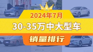 2024年7月30-35万中大型车销量排行榜，飞凡F7屈居第三
