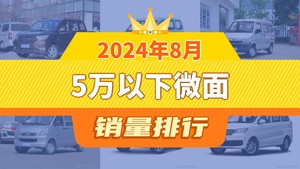 2024年8月5万以下微面销量排行榜，五菱之光屈居第三，欧诺S成最大黑马