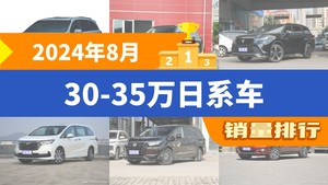 2024年8月30-35万日系车销量排行榜，格瑞维亚以7161辆夺冠