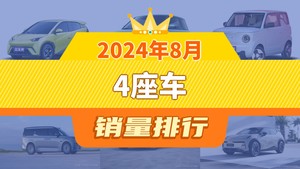 2024年8月4座车销量排行榜，海鸥以46830辆夺冠