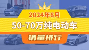 2024年8月50-70万纯电动车销量排行榜，ZEEKR 009位居第二，第一名你绝对想不到