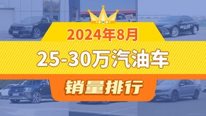 2024年8月25-30万汽油车销量排行榜，RAV4荣放位居第二，第一名你绝对想不到