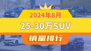 2024年8月25-30万SUV销量排行榜，Model Y夺得冠军，第二名差距也太大了 