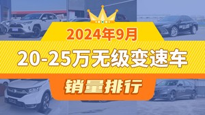 2024年9月20-25万无级变速车销量排行榜，RAV4荣放以17079辆夺冠，天籁升至第10名 