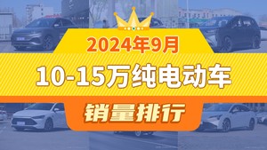 2024年9月10-15万纯电动车销量排行榜，海豚位居第二，第一名你绝对想不到