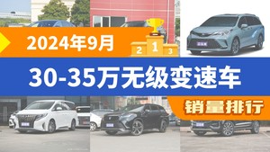 2024年9月30-35万无级变速车销量排行榜，汉兰达位居第二，第一名你绝对想不到