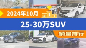 2024年10月25-30万SUV销量排行榜，本田CR-V屈居第三，皓影成最大黑马