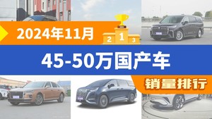 2024年11月45-50万国产车销量排行榜，极氪001夺得冠军，第二名差距也太大了 