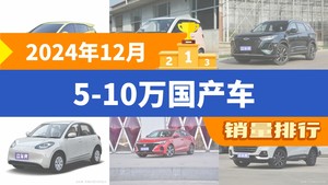 2024年12月5-10万国产车销量排行榜，宏光MINI EV位居第二，第一名你绝对想不到