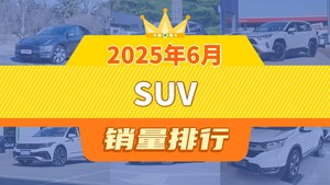 2025年6月SUV销量排行榜，Model Y以44848辆夺冠，元PLUS升至第10名 