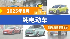 2025年8月纯电动车销量排行榜，Model Y以39413辆夺冠