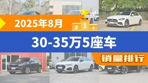 2025年8月30-35万5座车销量排行榜，Model Y以39413辆夺冠