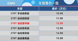 推荐270T自动豪华版 传祺GM6购车手册