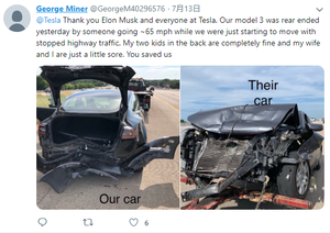 Model 3 车主遇惊魂一刻 “感谢特斯拉救了我们一家人的命”